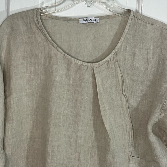 Stella Milani 100% Linen Asymmetric Lagenlook Artsy Boho Dress Tunic Ruffle M - Picture 2 of 15